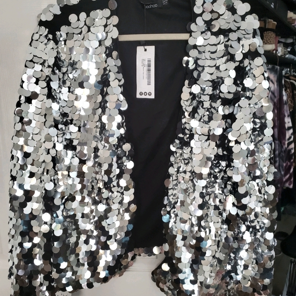 Dime sized silver sequins evening jacket